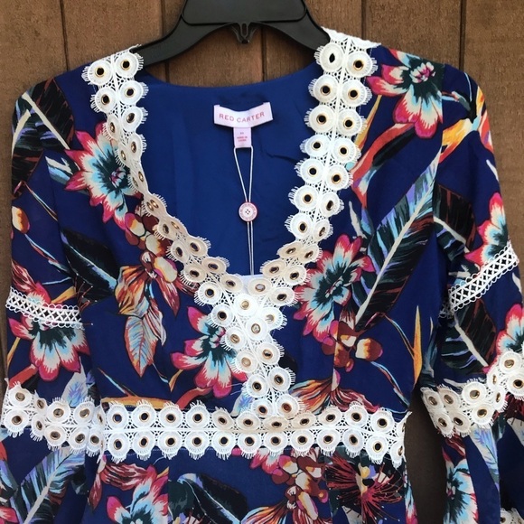 Red Carter Willow Floral Print Lace Coverup Dress - Picture 5 of 8